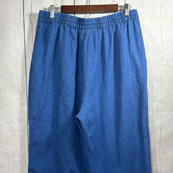 Soft Surroundings  Linen Elastic Waist Pockets Beachy Coastal Blue Pull On Pants - Picture 11 of 13